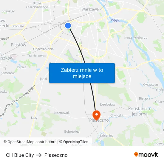 CH Blue City to Piaseczno map