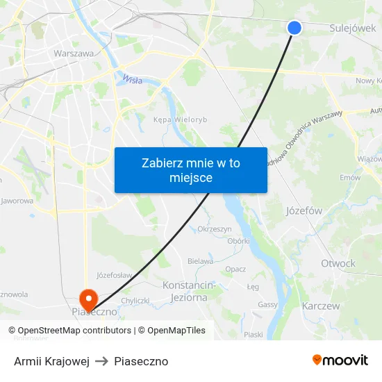 Armii Krajowej to Piaseczno map