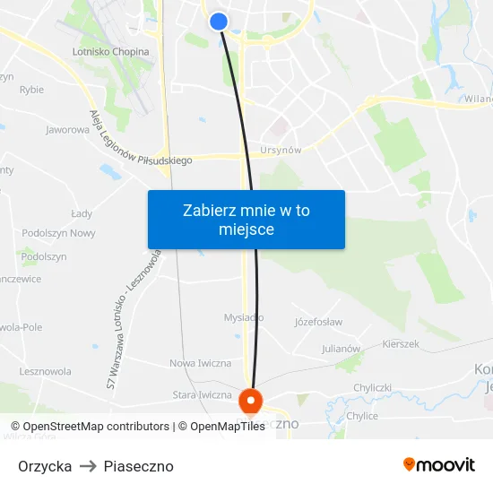 Orzycka to Piaseczno map