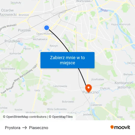 Prystora to Piaseczno map