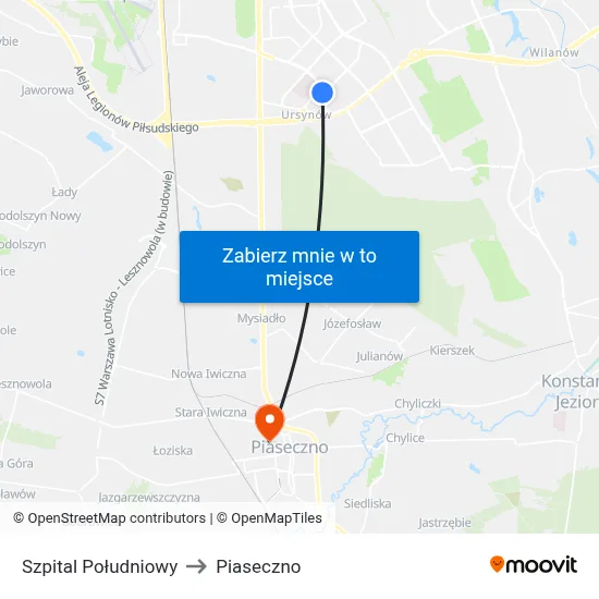 Szpital Południowy to Piaseczno map
