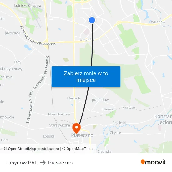 Ursynów Płd. to Piaseczno map