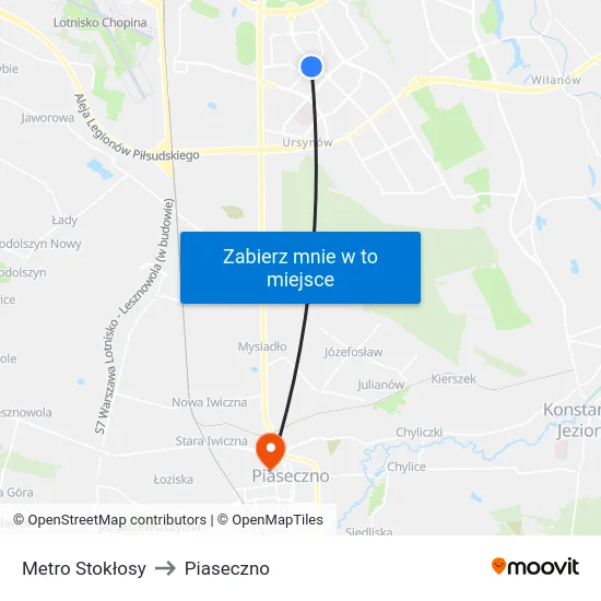 Metro Stokłosy to Piaseczno map
