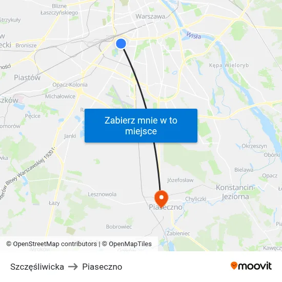 Szczęśliwicka to Piaseczno map