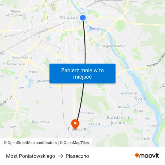 Most Poniatowskiego to Piaseczno map