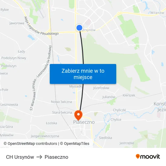 CH Ursynów to Piaseczno map
