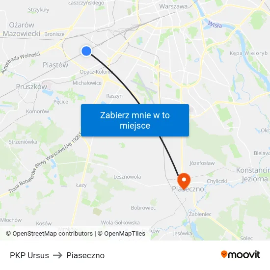 PKP Ursus to Piaseczno map