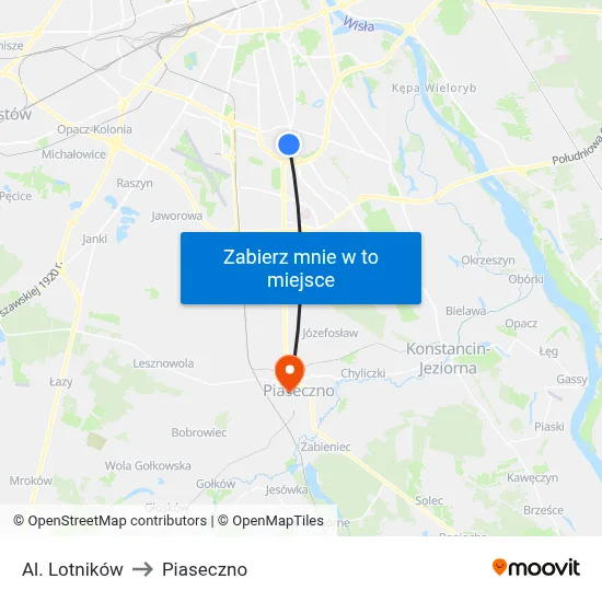 Al. Lotników to Piaseczno map