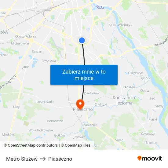 Metro Służew to Piaseczno map