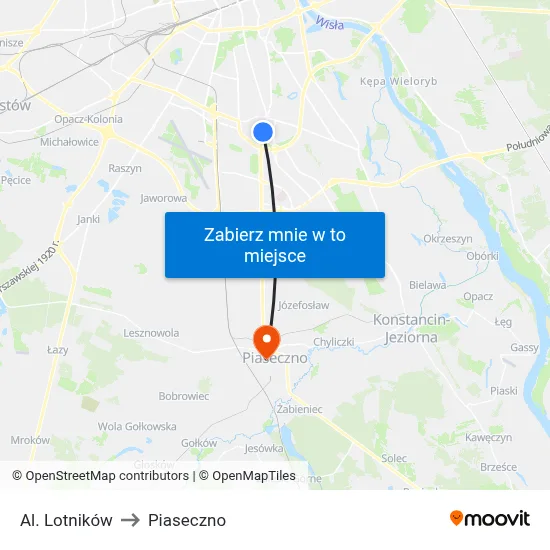 Al. Lotników to Piaseczno map
