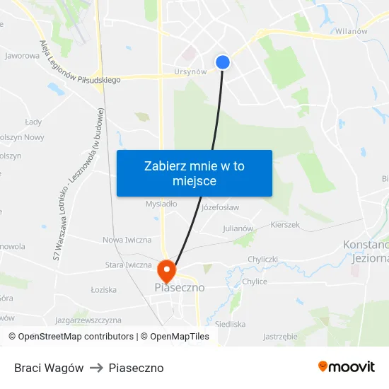 Braci Wagów to Piaseczno map