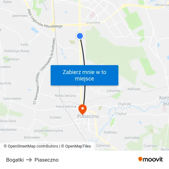 Bogatki to Piaseczno map