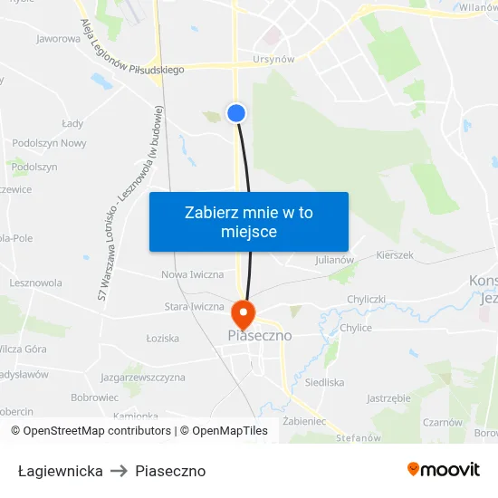Łagiewnicka to Piaseczno map