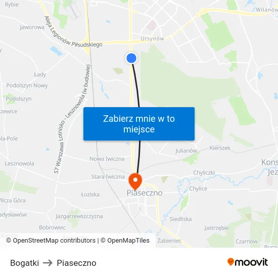 Bogatki to Piaseczno map