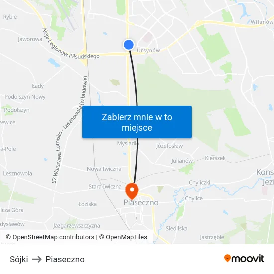 Sójki to Piaseczno map