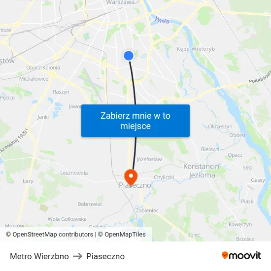 Metro Wierzbno to Piaseczno map