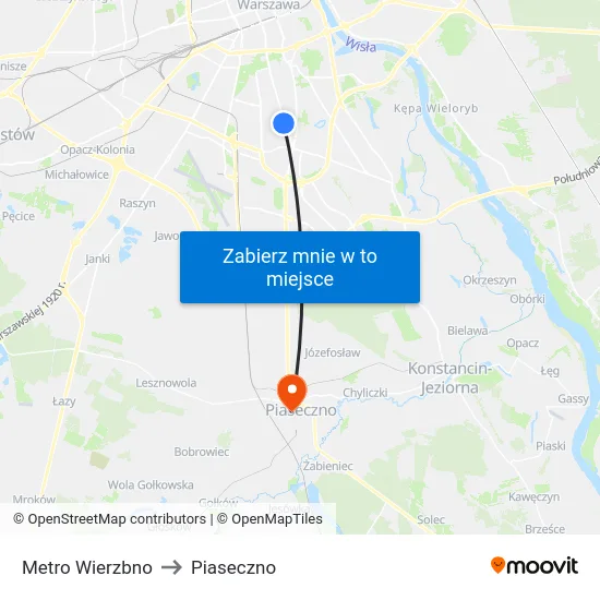 Metro Wierzbno to Piaseczno map