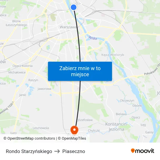 Rondo Starzyńskiego to Piaseczno map