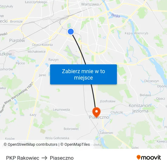 PKP Rakowiec to Piaseczno map