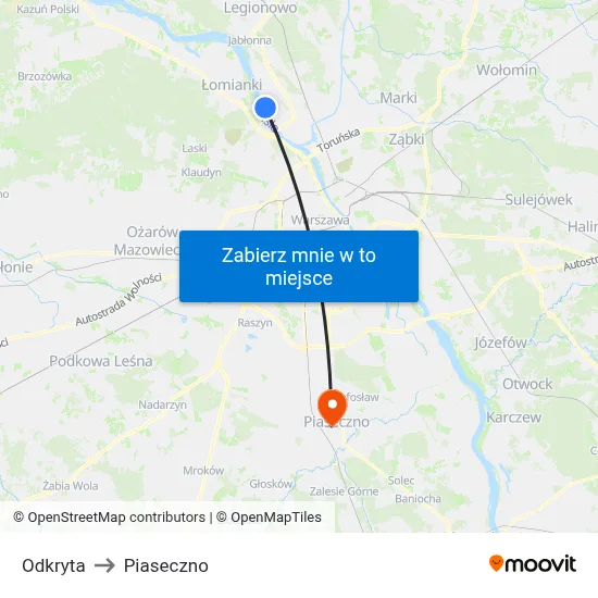 Odkryta to Piaseczno map