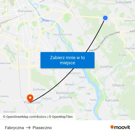 Fabryczna to Piaseczno map