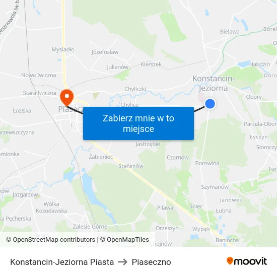 Konstancin-Jeziorna Piasta to Piaseczno map