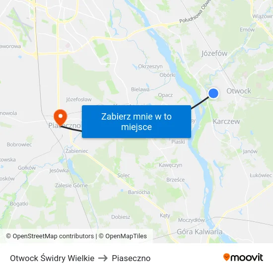 Otwock Świdry Wielkie to Piaseczno map