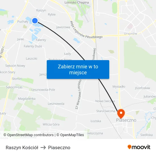 Raszyn Kościół to Piaseczno map