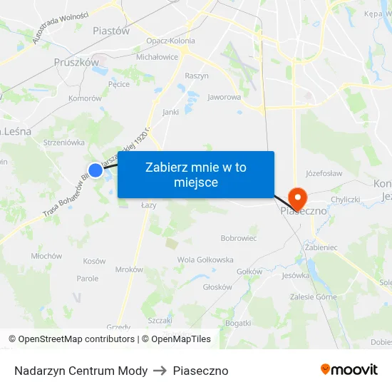 Nadarzyn Centrum Mody to Piaseczno map