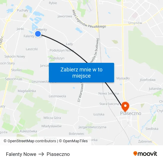 Falenty Nowe to Piaseczno map