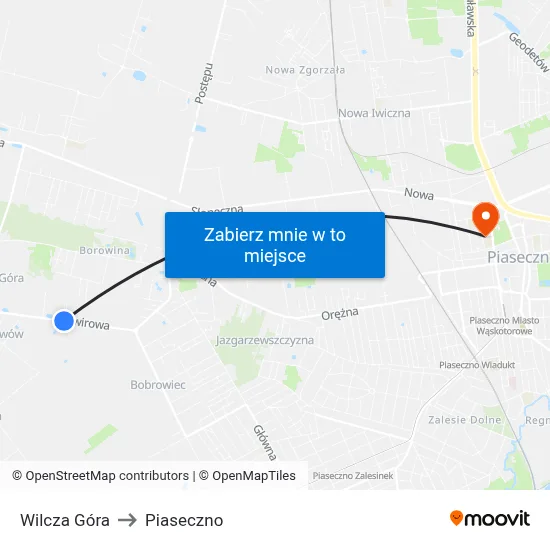 Wilcza Góra to Piaseczno map