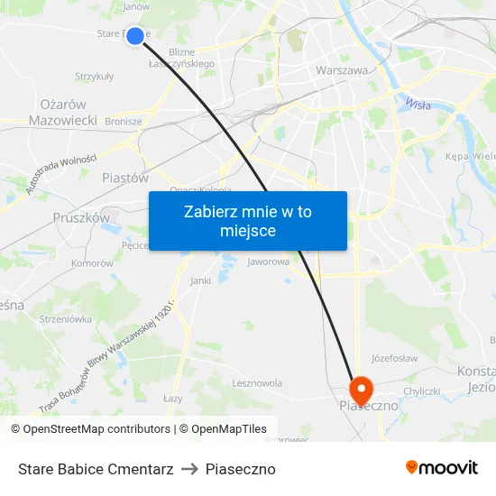 Stare Babice Cmentarz to Piaseczno map