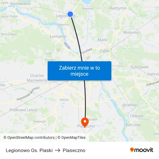 Legionowo Os. Piaski to Piaseczno map