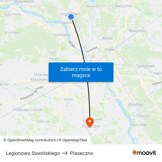 Legionowo Sowińskiego to Piaseczno map