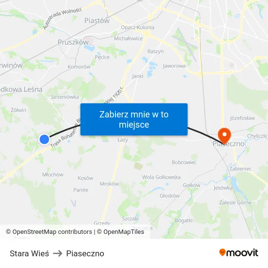 Stara Wieś to Piaseczno map