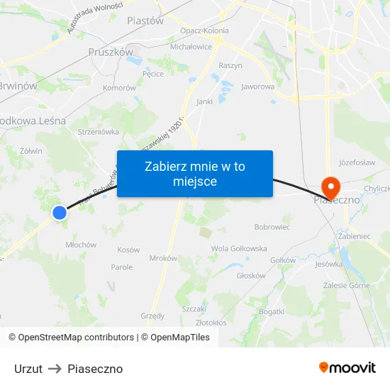 Urzut to Piaseczno map