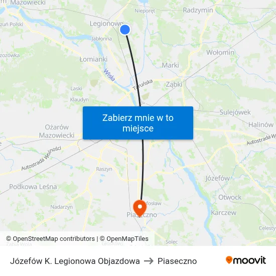 Józefów K. Legionowa Objazdowa to Piaseczno map