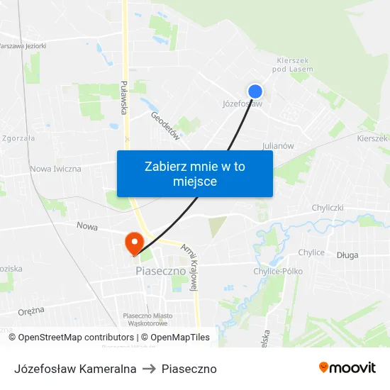 Józefosław Kameralna to Piaseczno map
