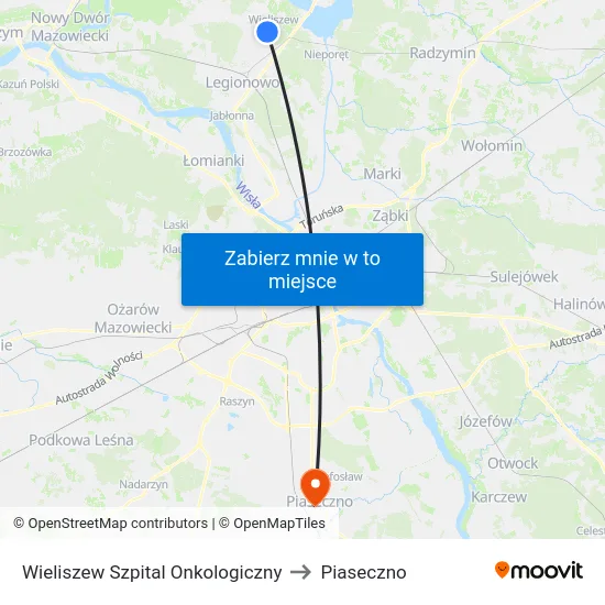Wieliszew Szpital Onkologiczny to Piaseczno map
