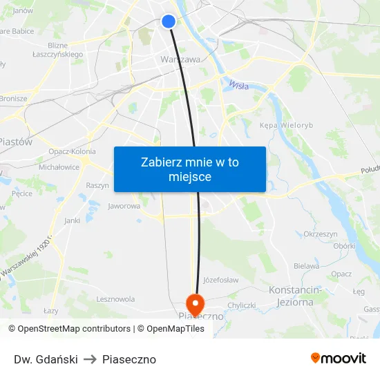 Dw. Gdański to Piaseczno map