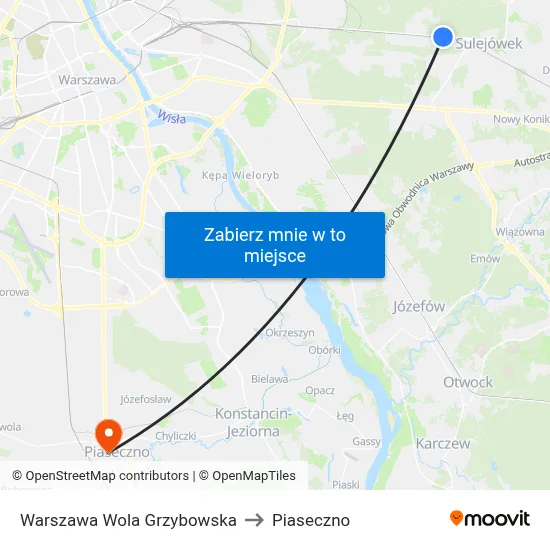Warszawa Wola Grzybowska to Piaseczno map