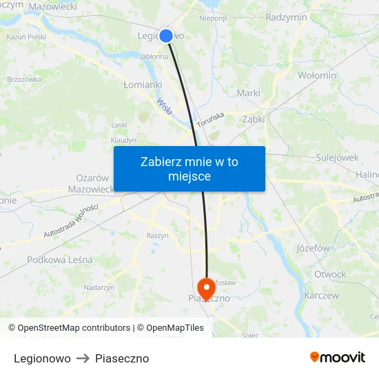 Legionowo to Piaseczno map