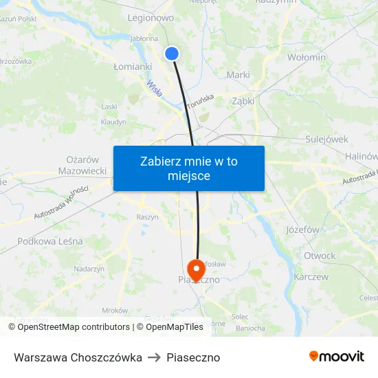 Warszawa Choszczówka to Piaseczno map
