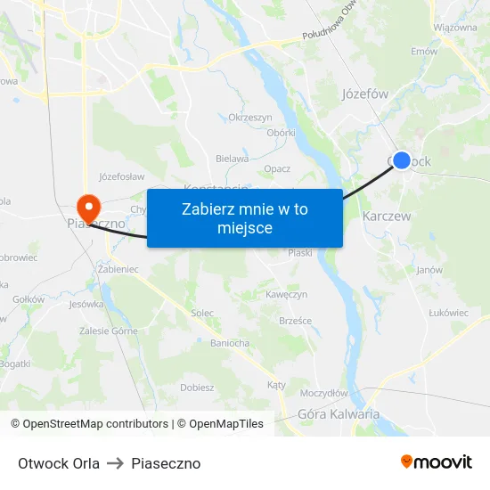 Otwock Orla to Piaseczno map