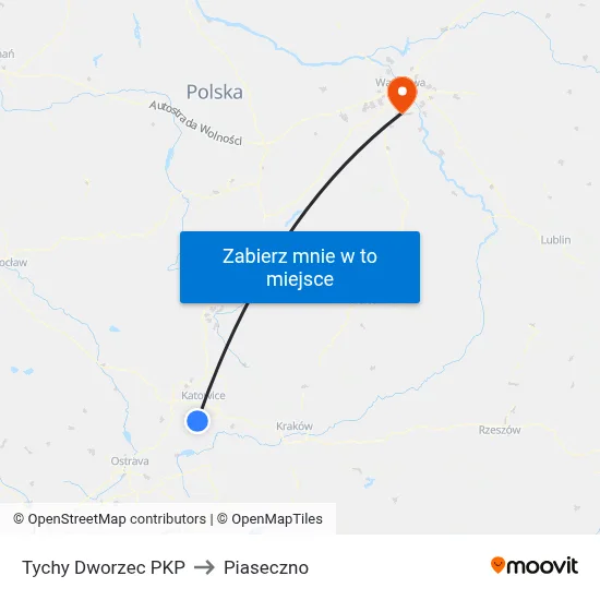 Tychy Dworzec PKP to Piaseczno map