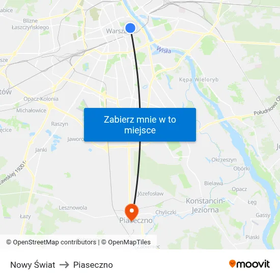 Nowy Świat to Piaseczno map
