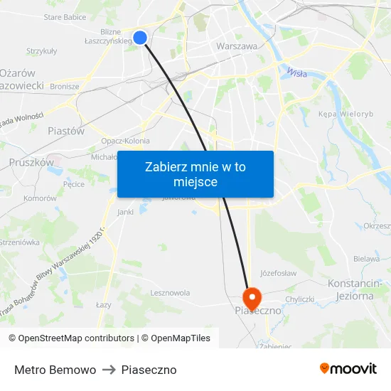 Metro Bemowo to Piaseczno map
