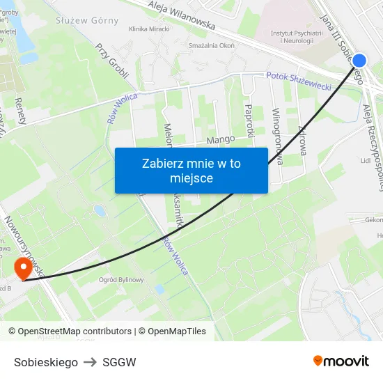 Sobieskiego to SGGW map