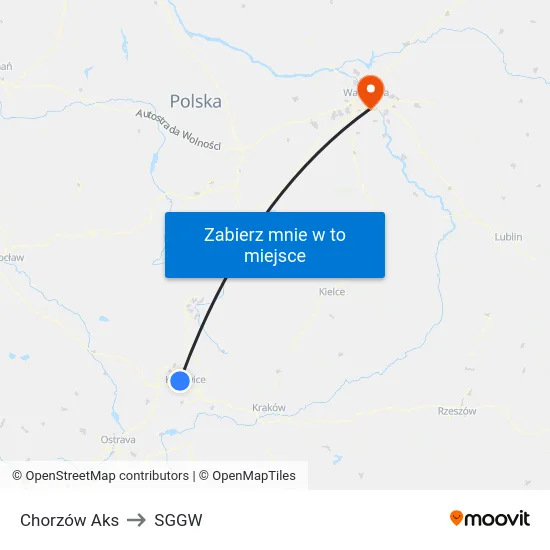 Chorzów Aks to SGGW map
