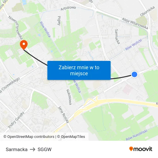 Sarmacka to SGGW map